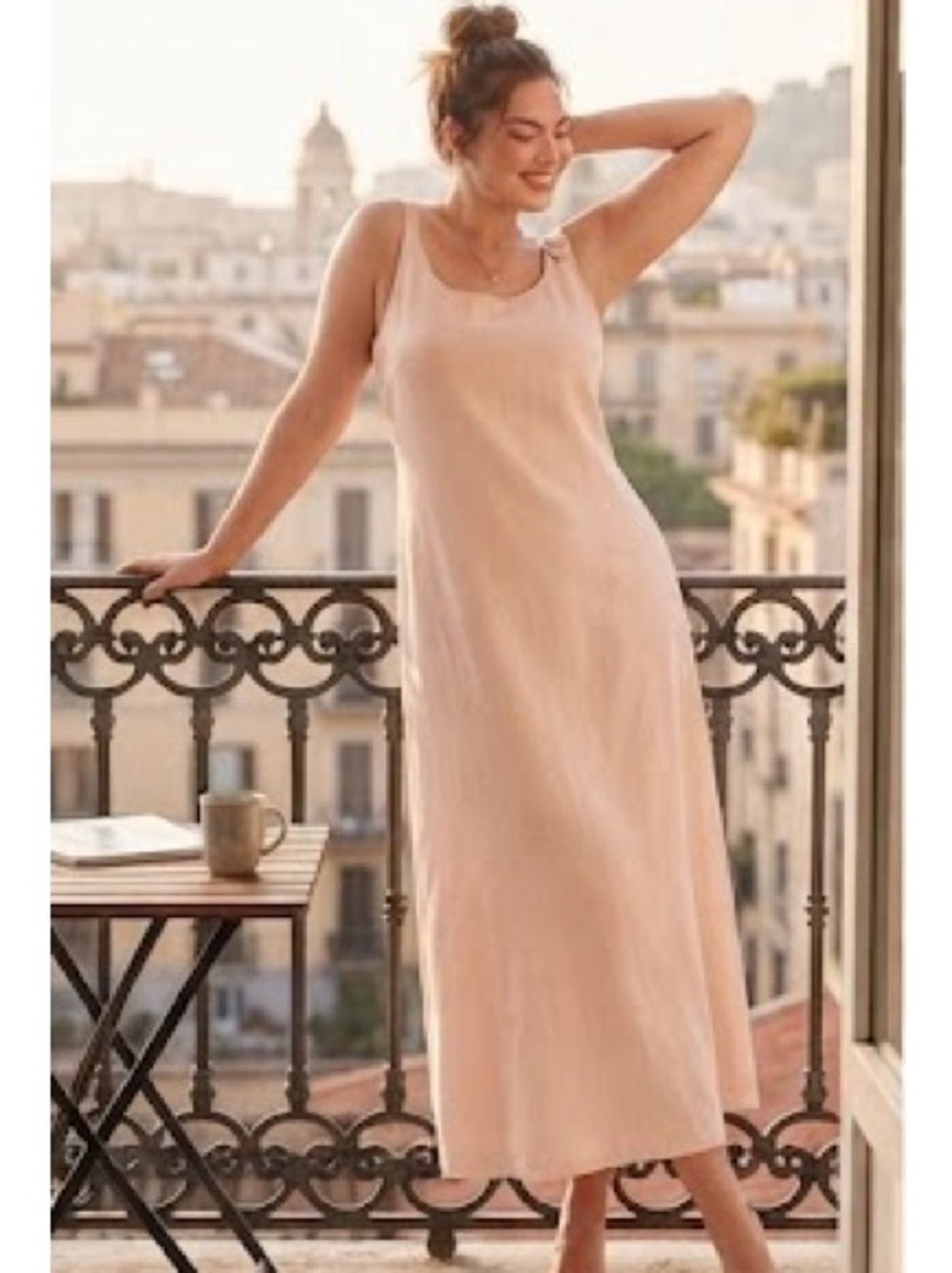 Made in Italy 🇮🇹 Linen in Blush Pink Sleevless Maxi - Elegant Everyday Dres